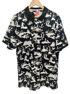 Nike The Nike Polo Mens Large L Black Golf Toile Print Dri-Fit British Open